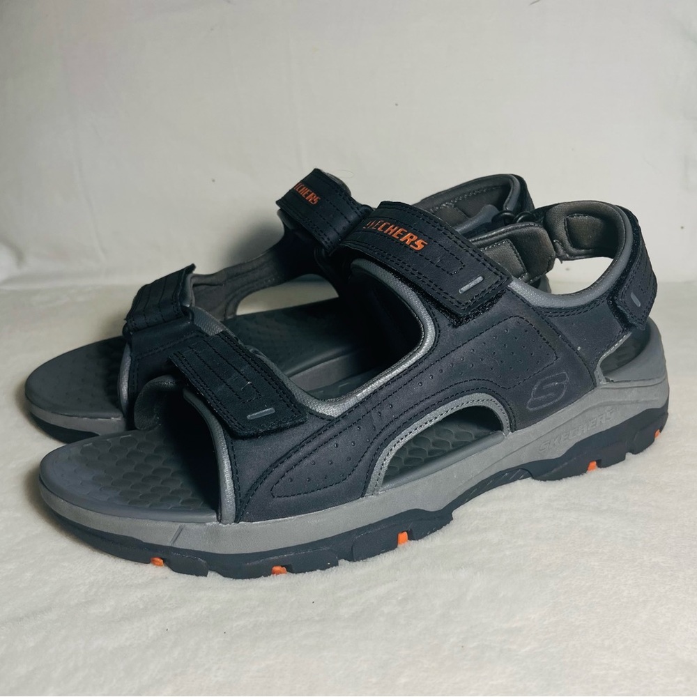 Skechers Tresmen -‎ Garo Relaxed Fit Men's Black and Orange Sandals Sz 11